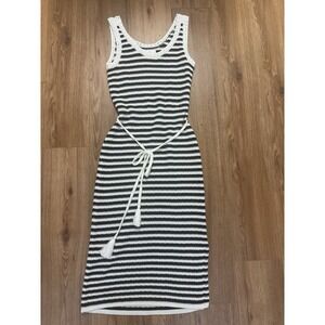 Nine West Women's Black White Striped Crochet Sleeveless Midi Dress Size S